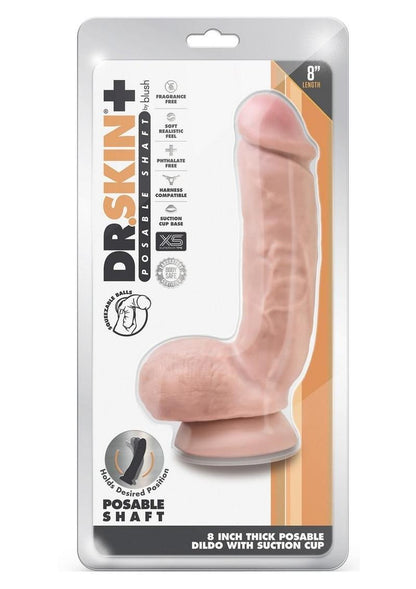 Dr. Skin Plus Thick Posable Dildo with Squeezable Balls - Vanilla - 8in