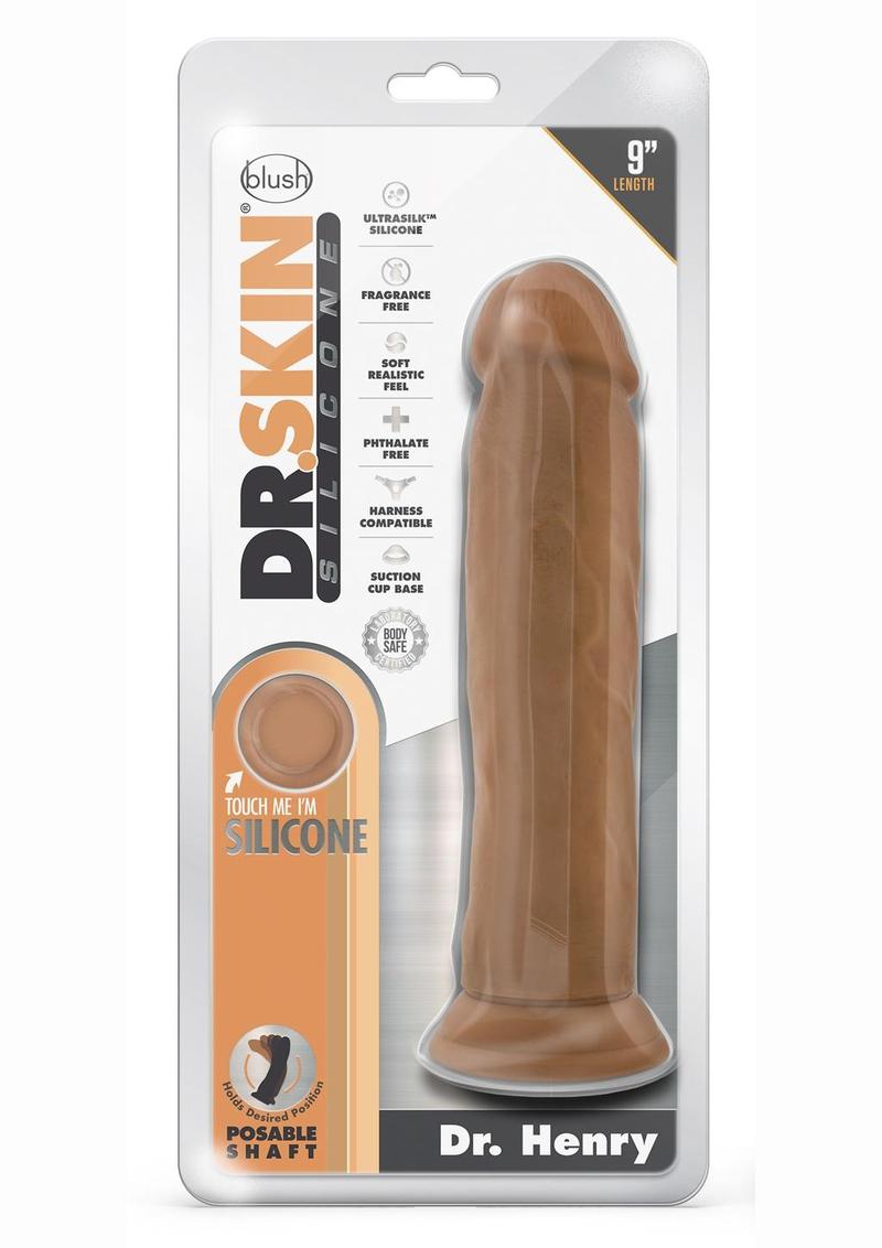 Dr. Skin Silicone Dr. Henry Dildo with Suction Cup - Caramel/Mocha - 9in