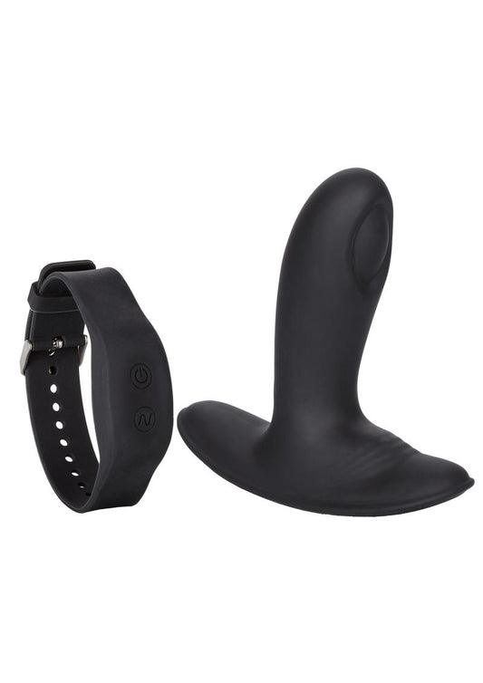 Eclipse Pulsing Probe Silicone Rechargeable Vibrating Butt Plug with Remote Control - Black