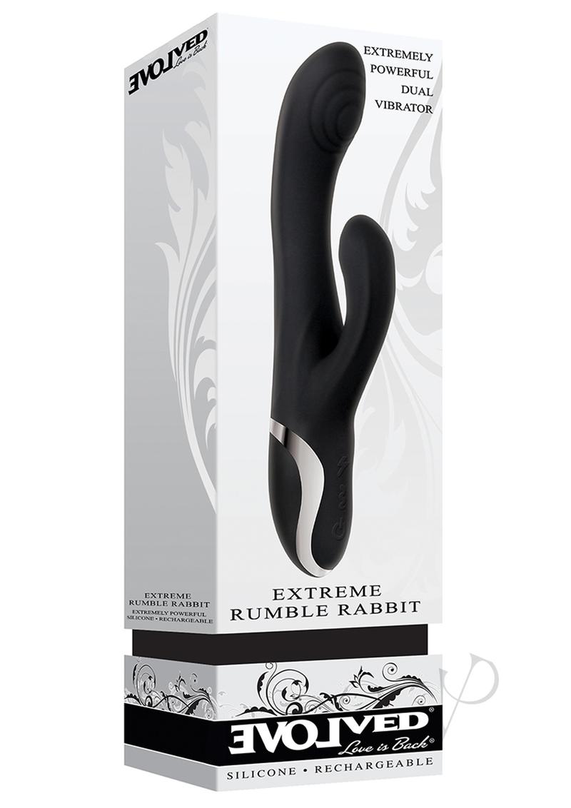 Extreme Rumble Rabbit Rechargeable Silicone Dual Vibrator - Black