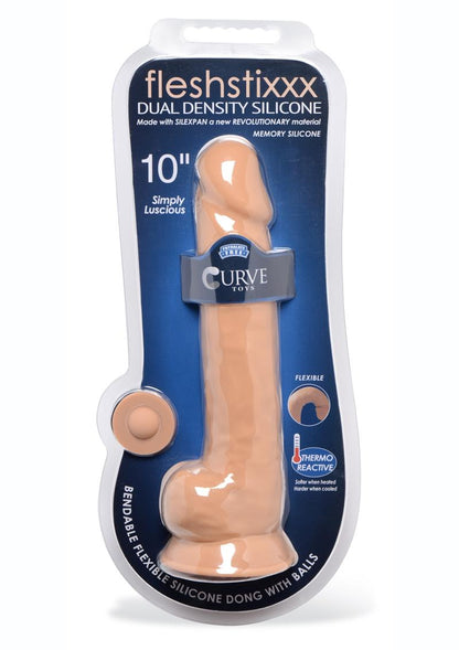 Fleshstixxx Dual Density Silicone Bendable Dong with Balls - Caramel - 10in