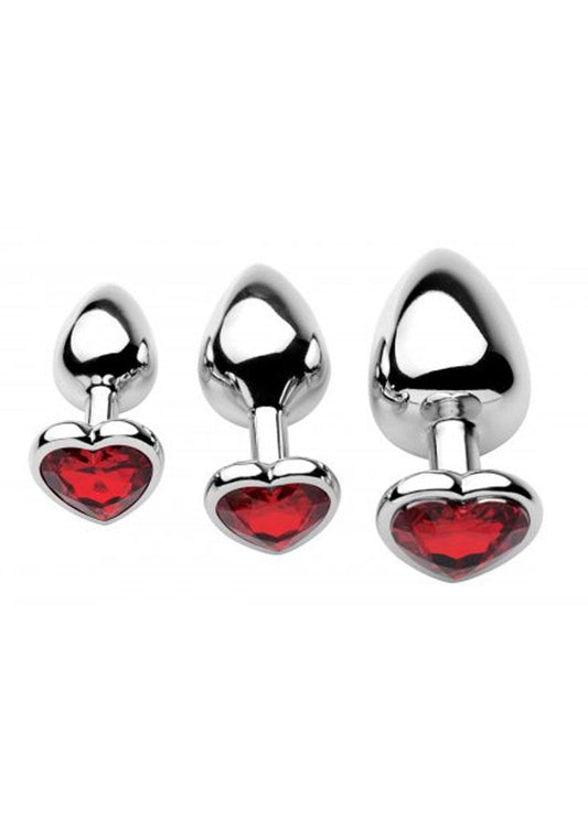 Frisky Chrome Hearts 3 Piece Anal Plugs with Gem Accents - Metal/Silver