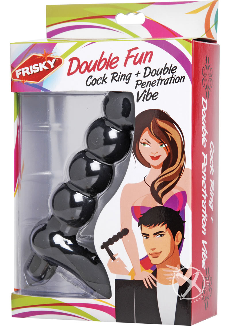 Frisky Double Fun Cock Ring with Double Penetration Vibrator - Black