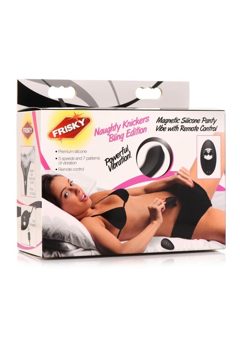Frisky Naughty Knickers Bling Edition Silicone Panty Vibe with Remote Control - Black