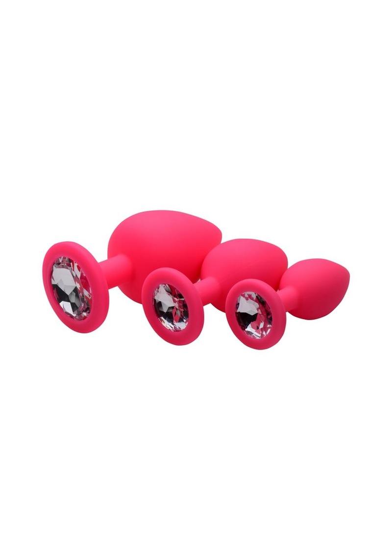 Frisky Pink Pleasure 3 Piece Silicone Anal Plugs with Gems