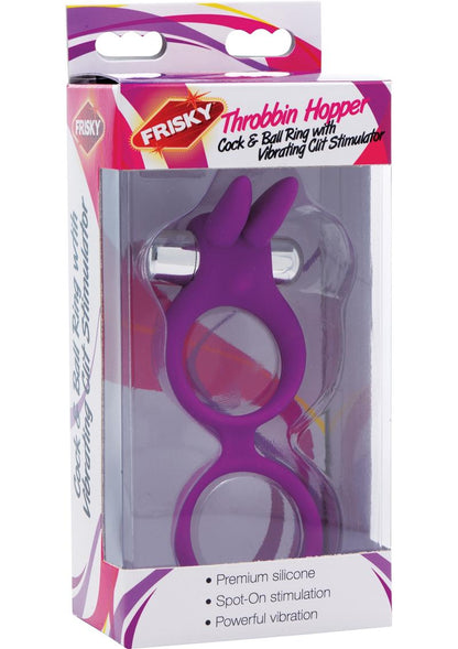 Frisky Throbbin Hopper Cock and Ball Ring with Vibrating Clit Stimulator - Purple