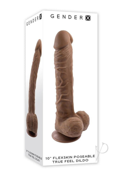 Gender X Flexskin Poseable True Feel Dildo - Chocolate - 10in