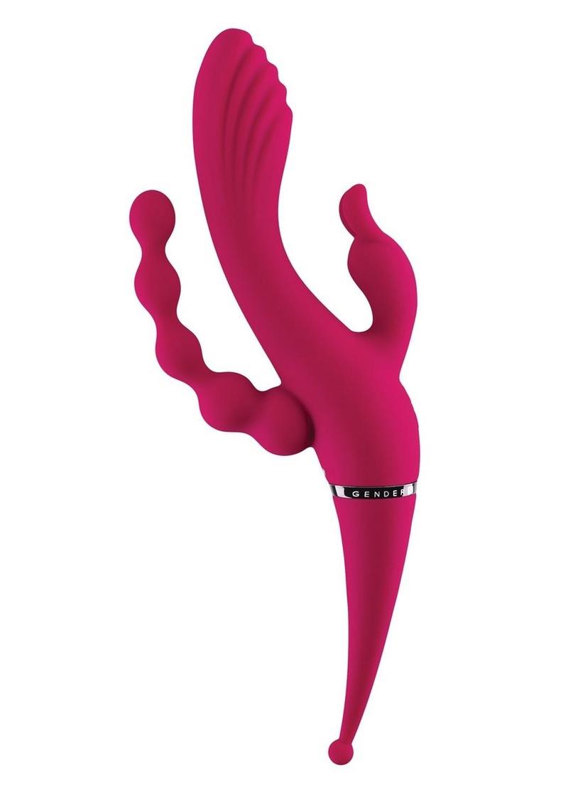 Gender X Four By Four Rechargeable Silicone Quadruple Stimulating Vibrator - Red