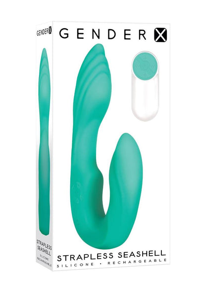 Gender X Strapless Seashell Rechargeable Silicone Dual Vibrator with Remote Control - Aqua/Green