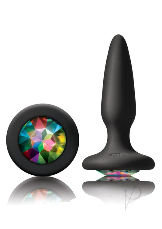 Glams Mini Silicone Butt Plug Rainbow Gem - Black/Multicolor - Small