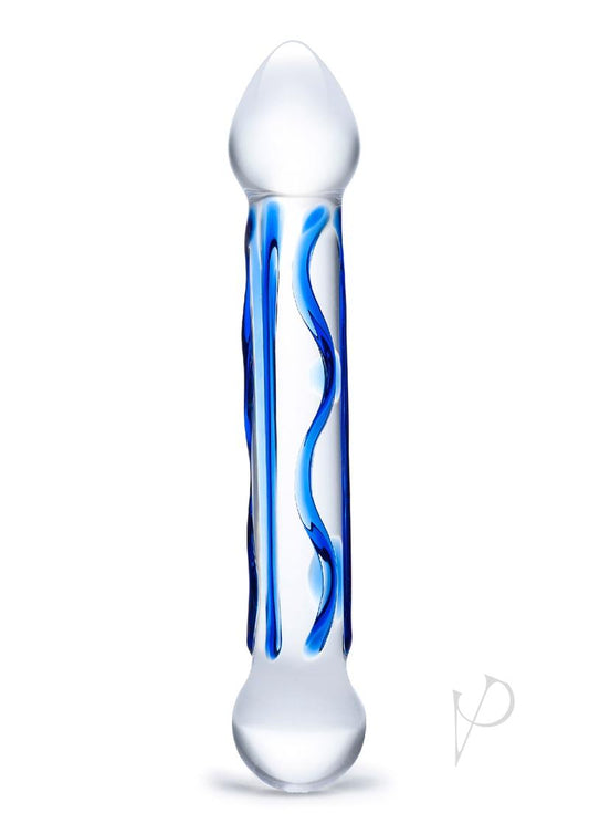 Glas Full Tip Glass Textured Dildo - Blue/Clear - 6.5in