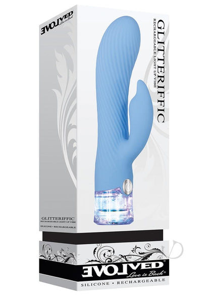 Glitteriffic Rechargeable Silicone Light-Up Vibrator - Aqua/Blue