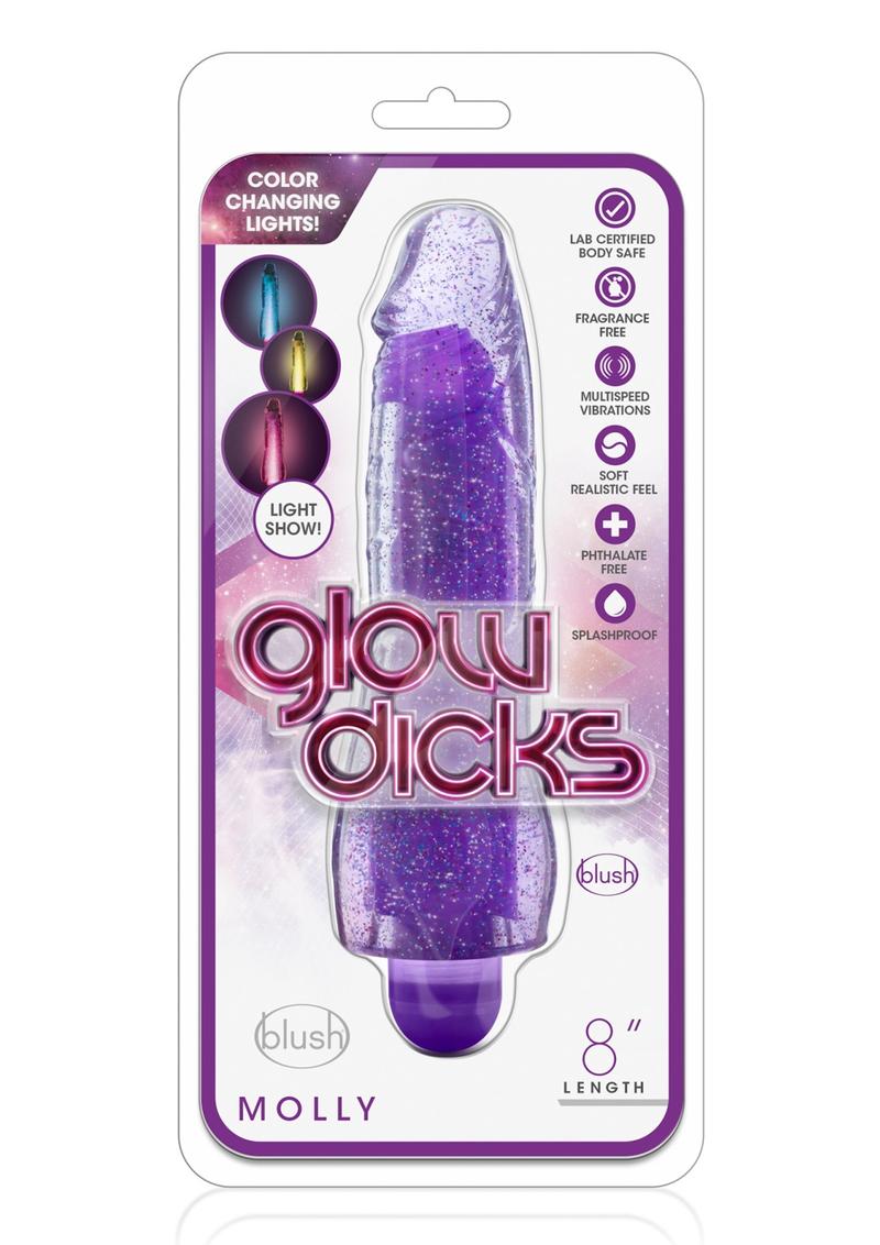 Glow Dicks Molly Glitter Vibrator - Glow In The Dark/Purple