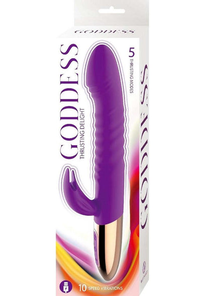 Goddess Thrusting Delight Rechargeable Silicone Dual Stimulating Vibrator - Purple