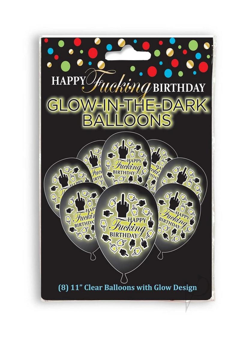 Happy F'ing Birthday Glow In The Dark Ballons - Glow In The Dark - 8 Per Pack