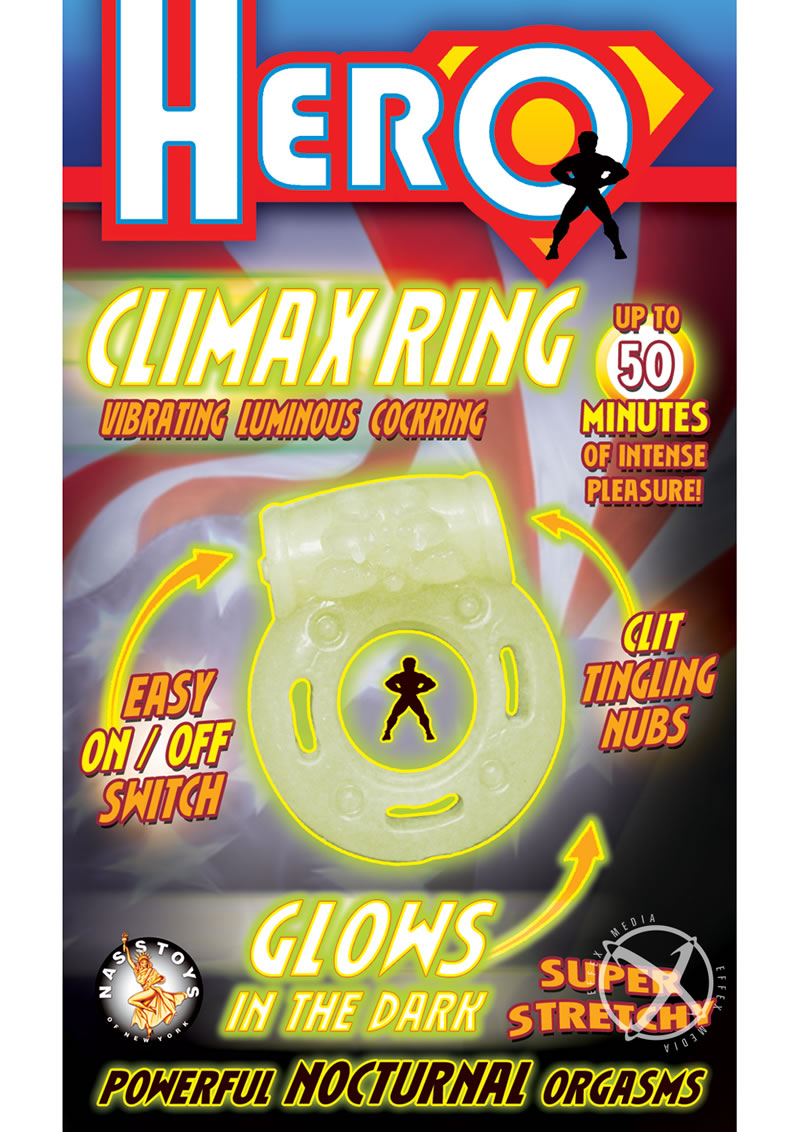 Hero Climax Vibrating Luminous Cock Ring - Glow In The Dark