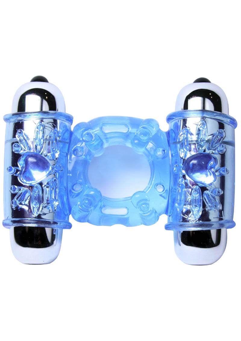 Hero Dual Mega Love Bullet Cock Ring - Blue