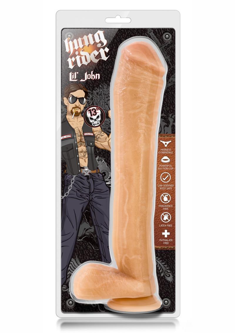 Hung Rider Lil John Dildo with Balls - Flesh/Vanilla - 13in