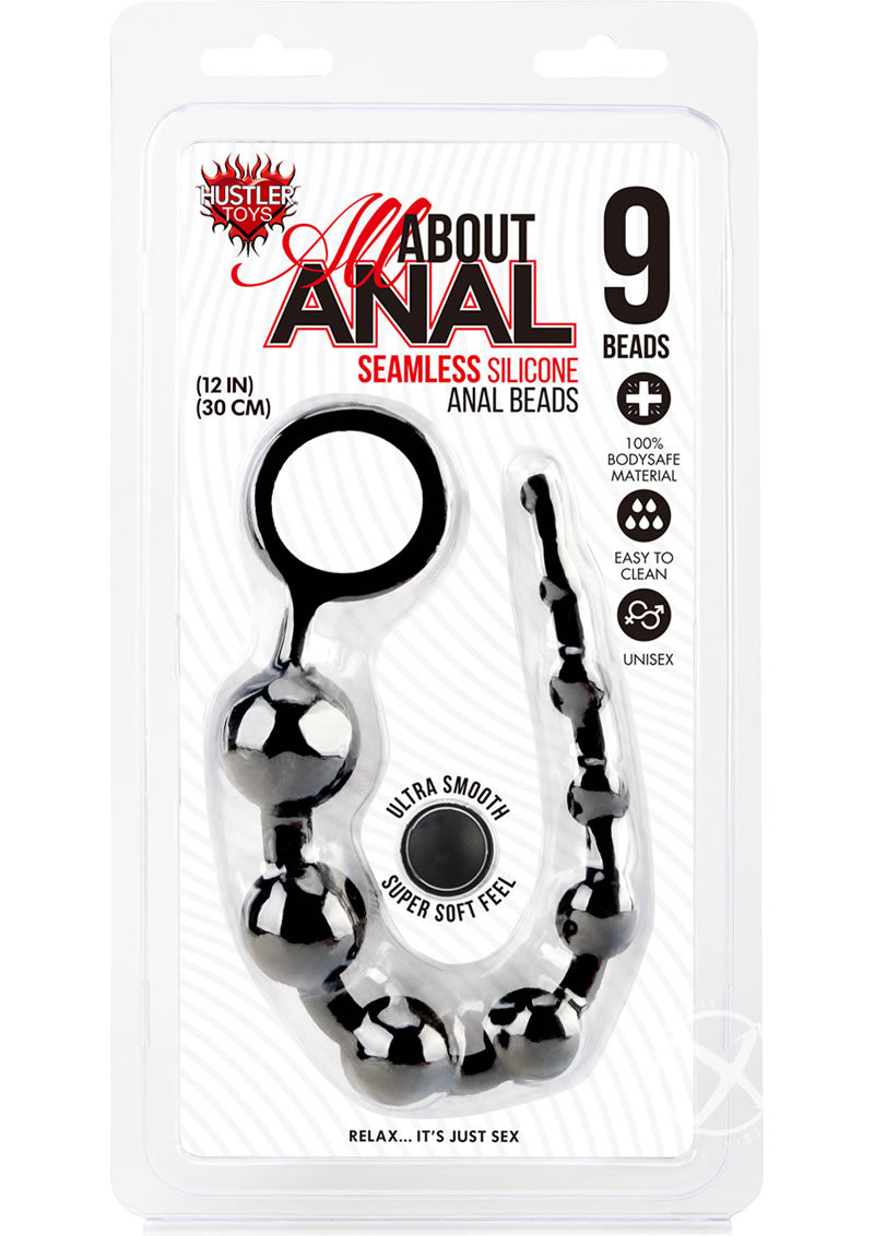 Hustler Silicone Anal Beads 9 Balls - Black - 12in