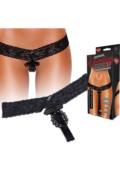 Hustler Toys Crotchless Panty Vibe with Pleasure Beads - Black - Medium/Small