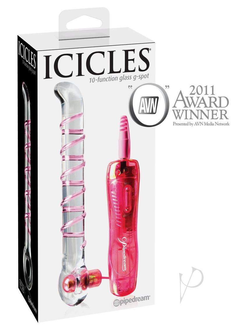 Icicles No. 4 Vibrating Glass G-Spot Wand with Remote Control - Clear/Pink