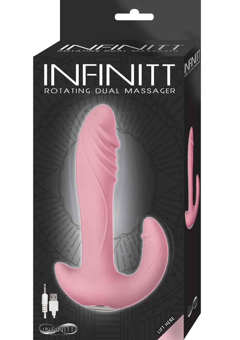 Infinitt Rotating Dual Massager Silicone Rechargeable Vibrator - Pink