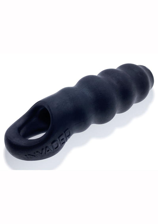 Invader Rippled Open-Ended Silicone Cocksheath Extender - Black/Frost