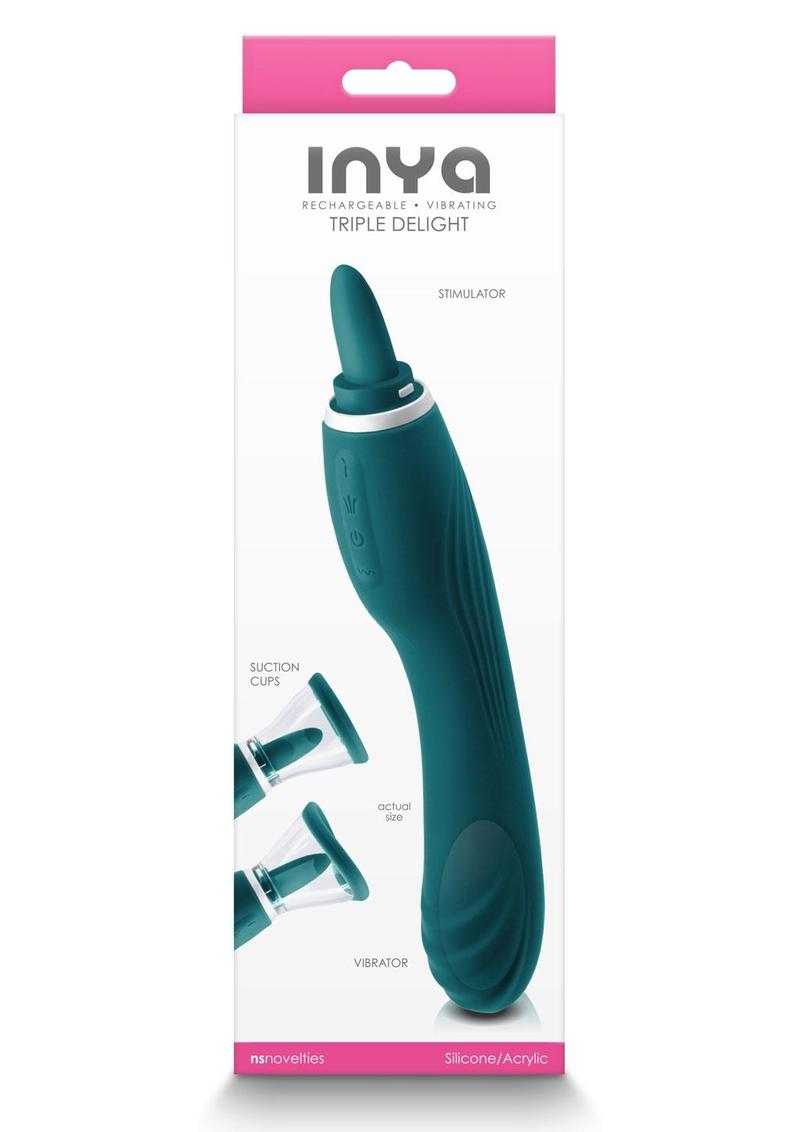 Inya Triple Delight Rechargeable Silicone Vibrator - Teal