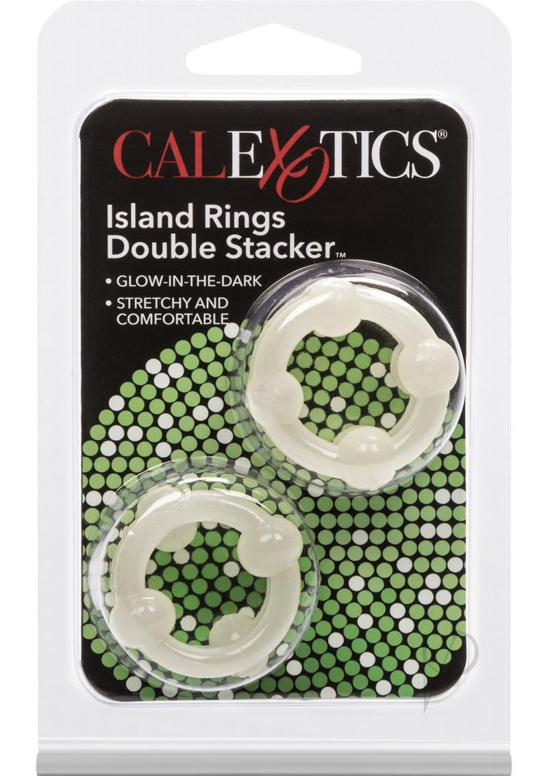 Island Rings Double Stacker Cock Rings - Glow In The Dark/White - 2 Piece Set