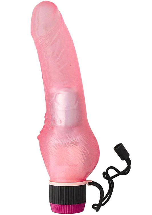 Jelly Caribbean Number 3 Jelly Realistic Vibrator with Clitoral Stimulator - Pink - 8in