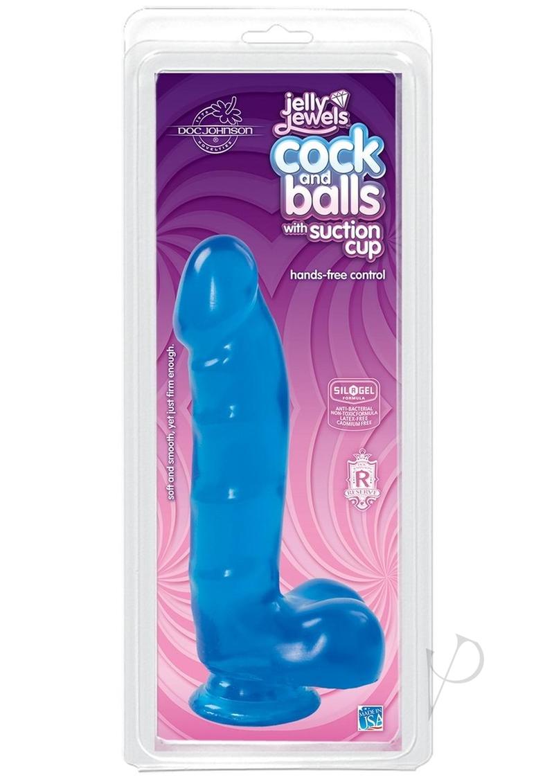 Jelly Jewels Dildo with Balls - Blue - 6in