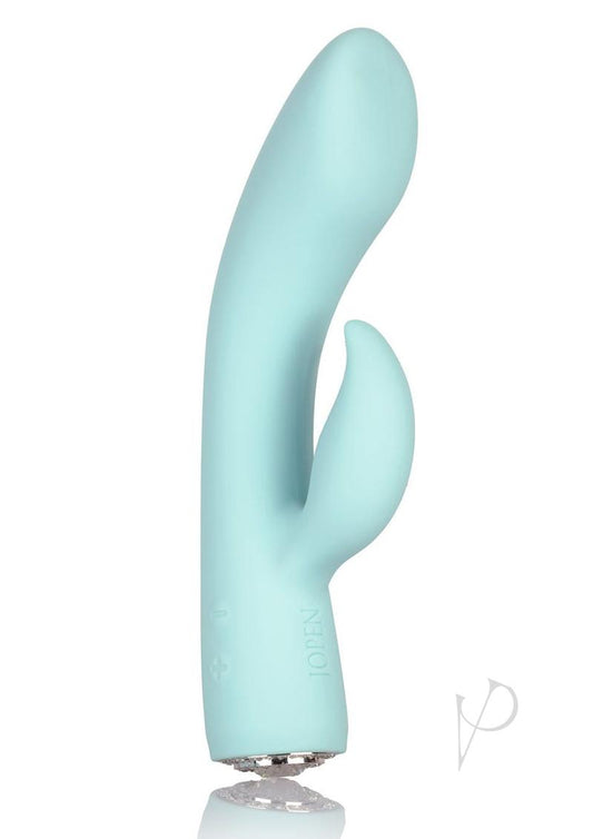 Jopen Pave Marilyn Rechargeable Silicone Curved Rabbit Vibrator with Crystals - Blue/Teal