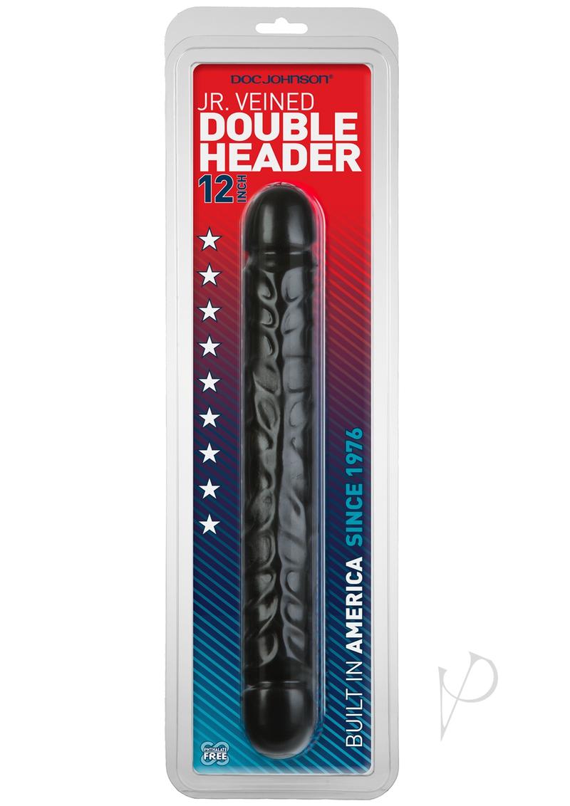 Jr. Veined Double Header Dildo - Black - 12in