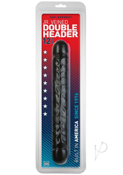 Jr. Veined Double Header Dildo - Black - 12in