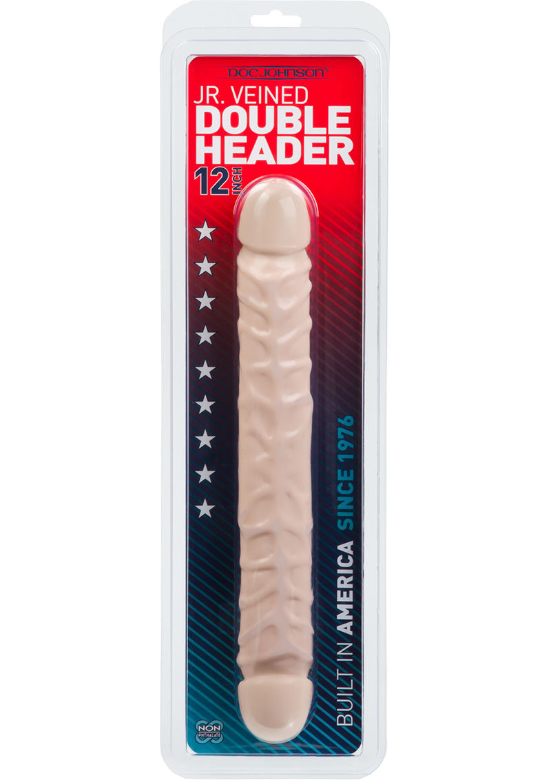 Jr. Veined Double Header Dildo - Flesh/Vanilla - 12in