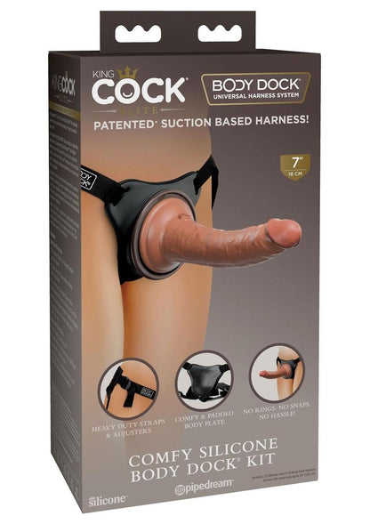 King Cock Comfy Silicone Body Dock Strap-On Kit with Dildo - Black/Caramel - 7in