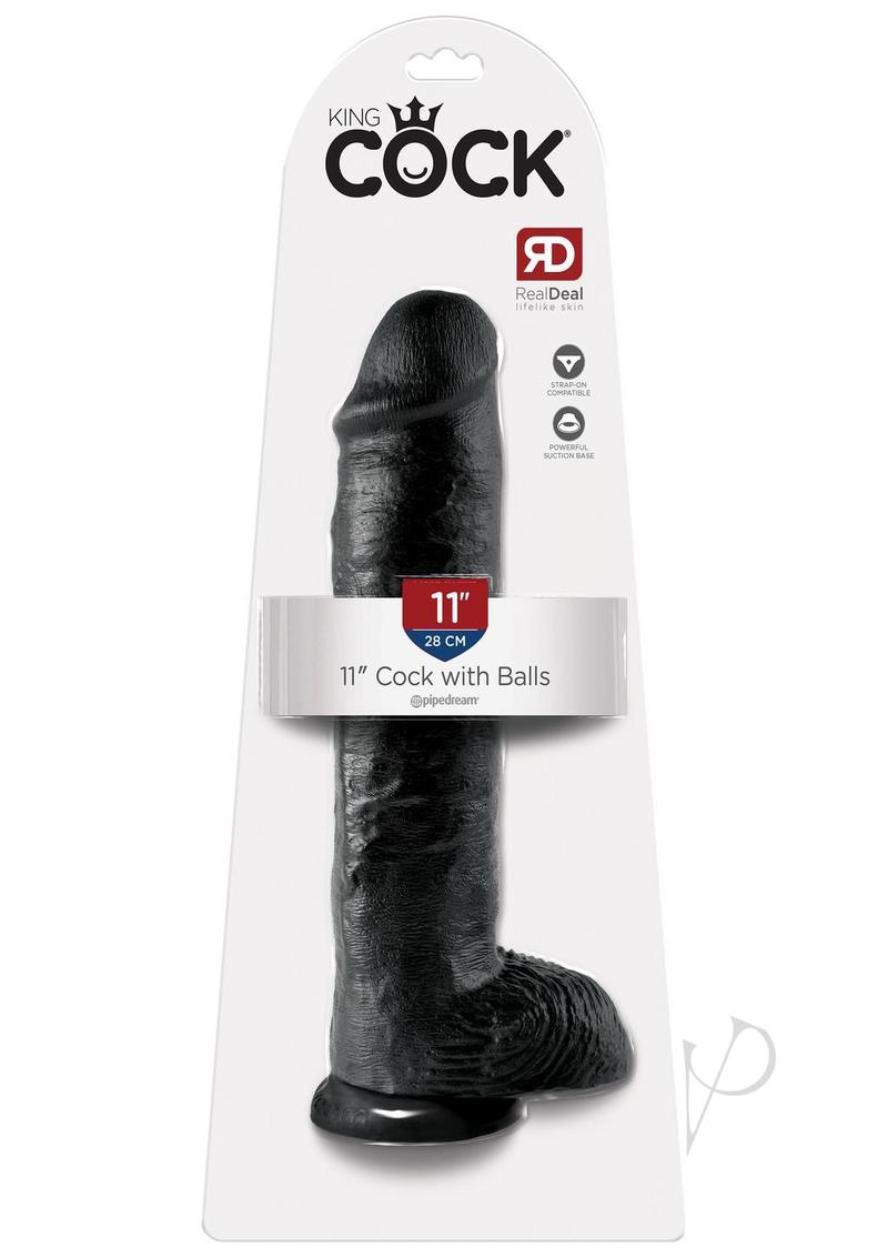 King Cock Dildo with Balls - Black - 11in