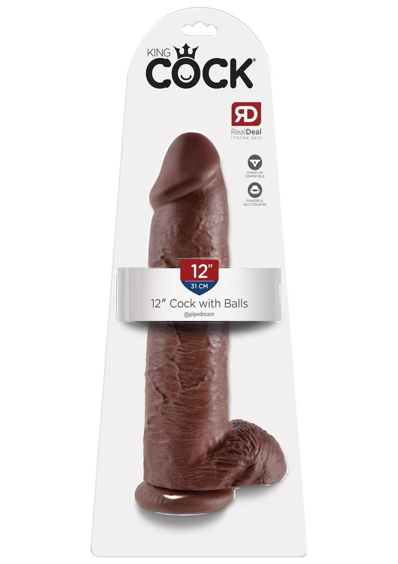 King Cock Dildo with Balls - Chocolate - 12in