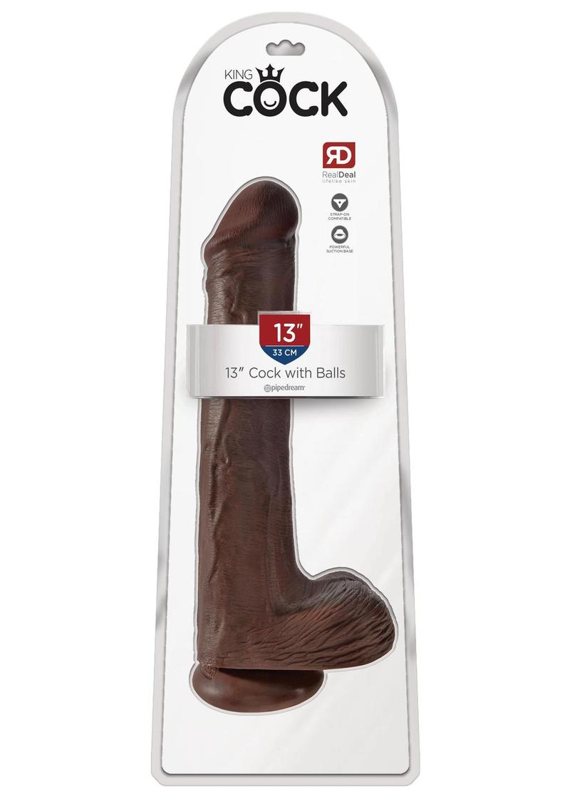 King Cock Dildo with Balls - Chocolate - 13in