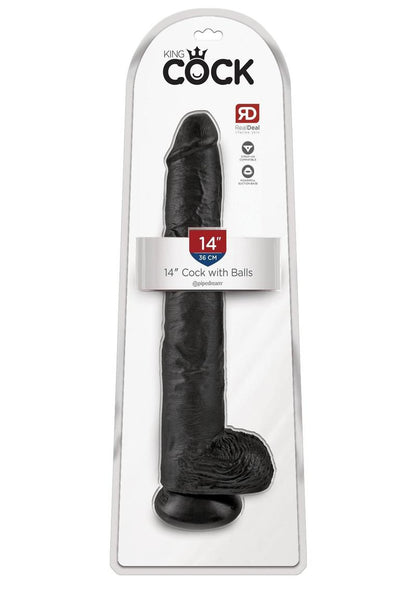 King Cock Dildo with Balls - Black - 14in