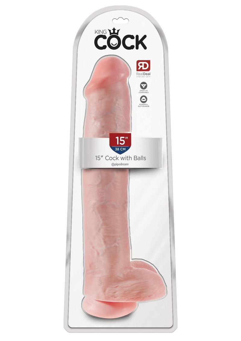 King Cock Dildo with Balls - Flesh/Vanilla - 15in