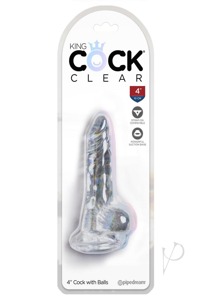 King Cock Dildo with Balls - Clear - 4in