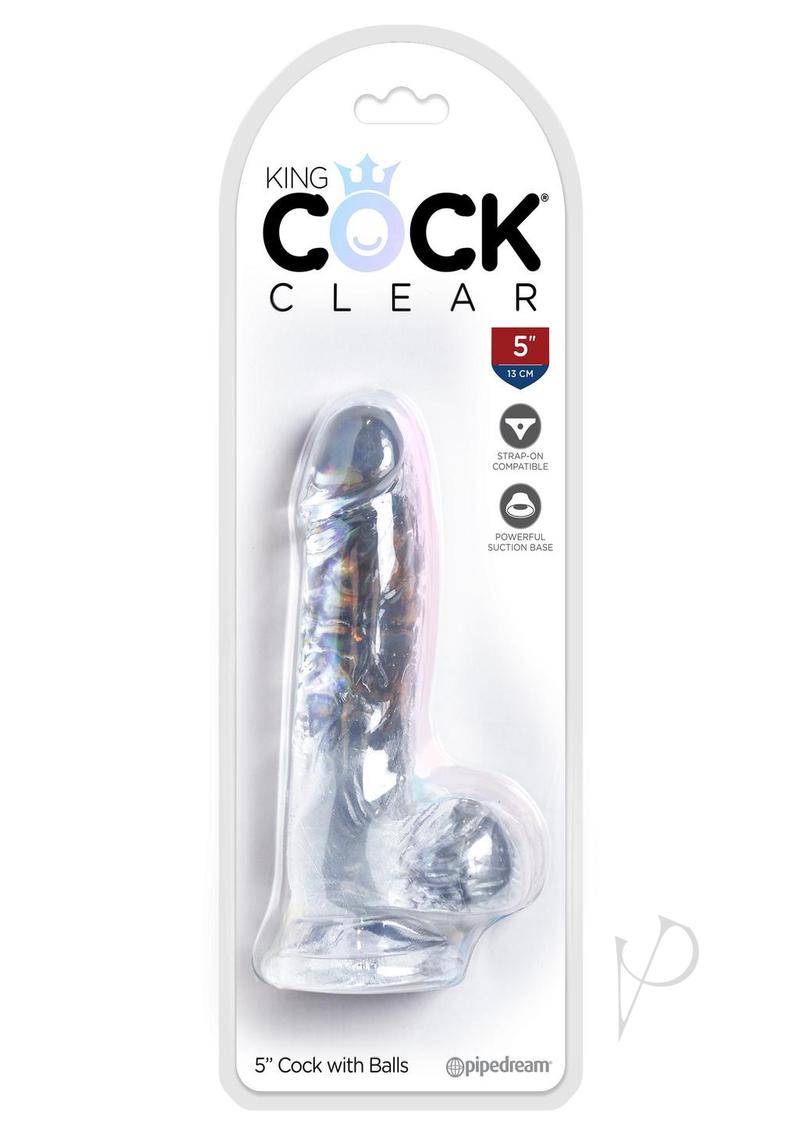 King Cock Dildo with Balls - Clear - 5in