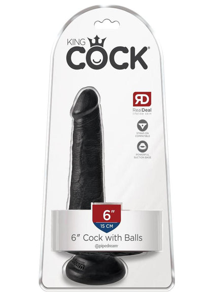 King Cock Dildo with Balls - Black - 6in