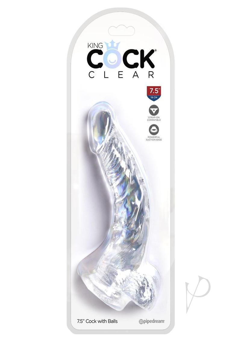 King Cock Dildo with Balls - Clear - 7.5in