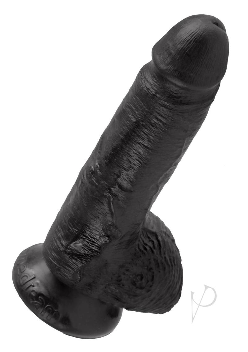 King Cock Dildo with Balls - Black - 7in