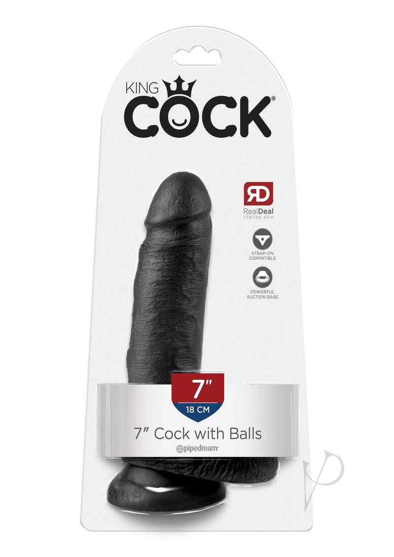 King Cock Dildo with Balls - Black - 7in