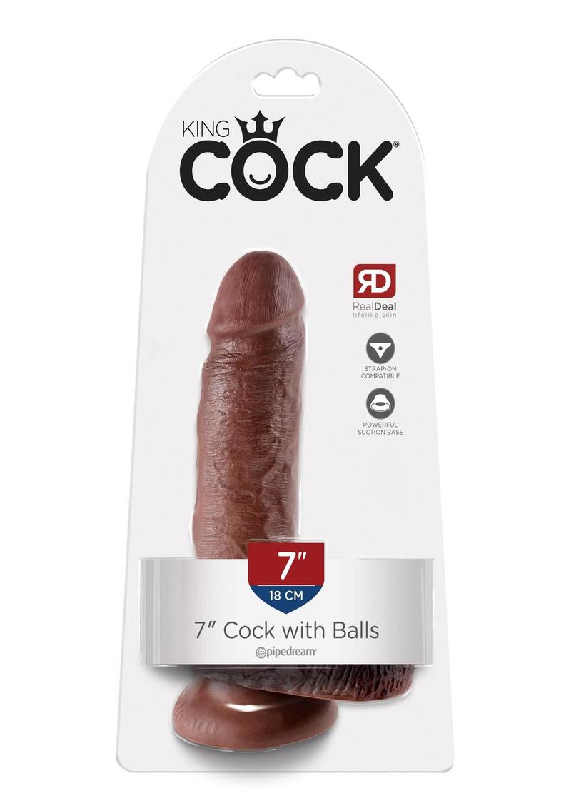 King Cock Dildo with Balls - Chocolate - 7in