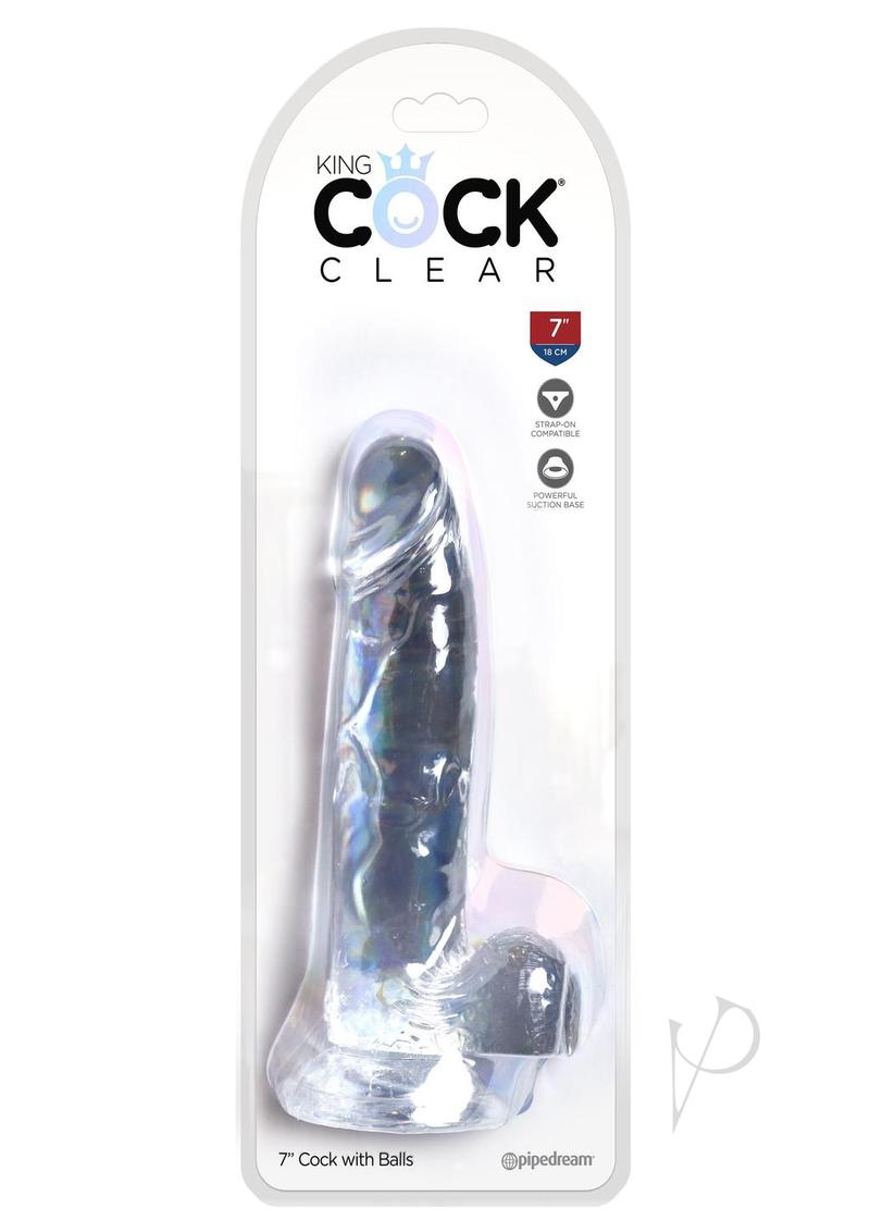 King Cock Dildo with Balls - Clear - 7in