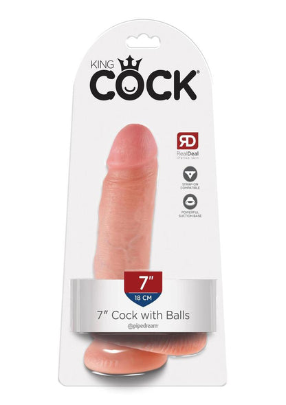 King Cock Dildo with Balls - Flesh/Vanilla - 7in